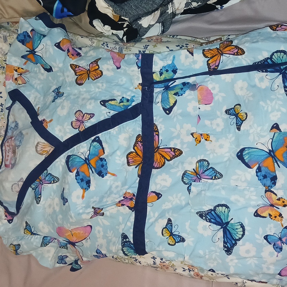 Blue butterfly Scrub top